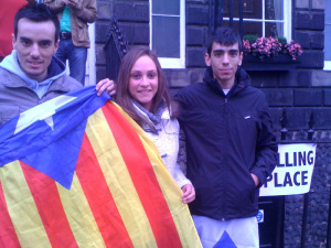 Catalan demonstrators at an Edinburgh city centre polling station